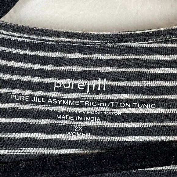 Pure J Jill Womens Plus 2X Asymmetric Button Tunic Shirt Black Stripe Top - Picture 3 of 7